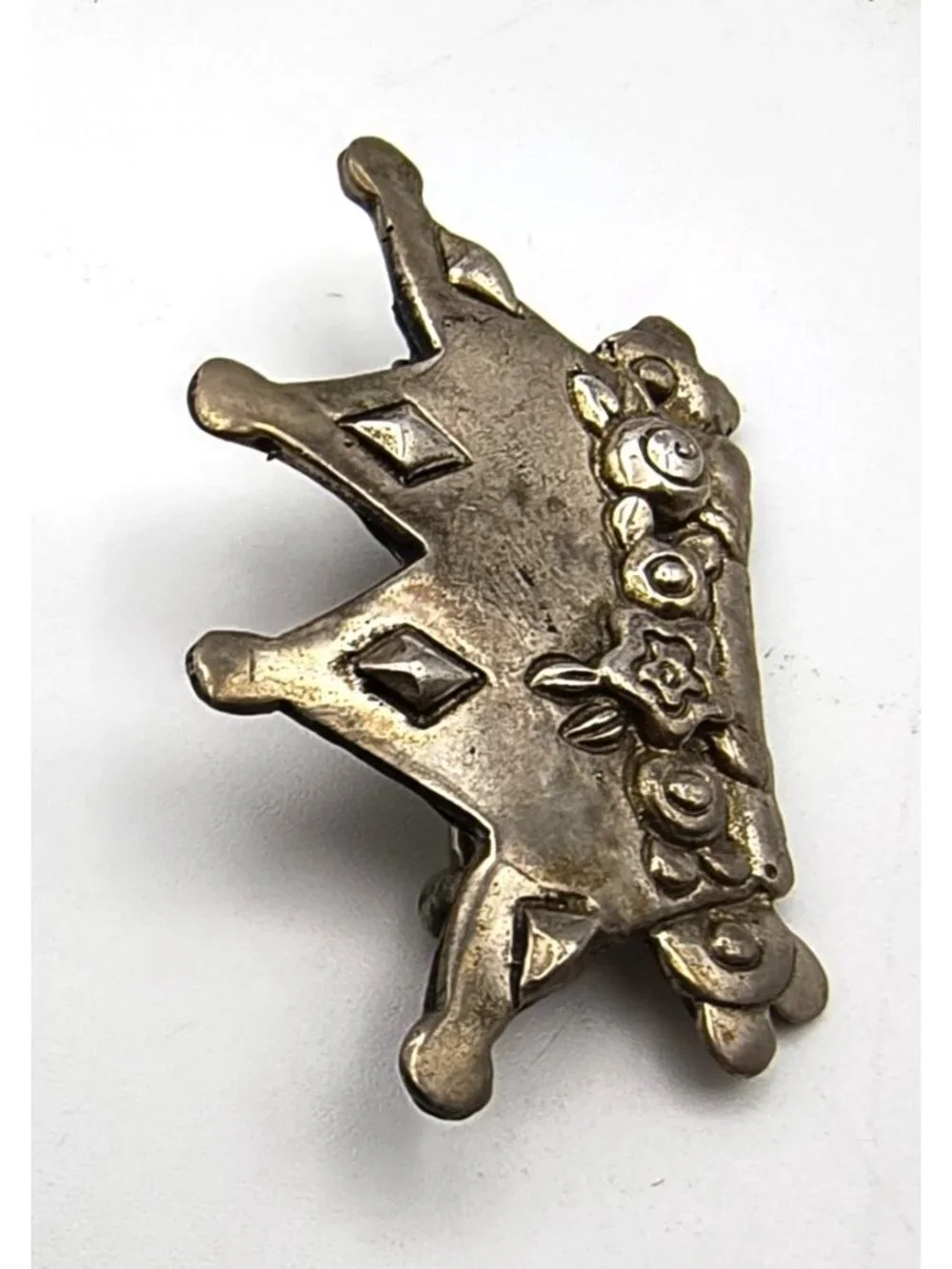 Vintage Sterling Silver 925 Mary Englebreit Crown Brooch Pin With Floral Detaili